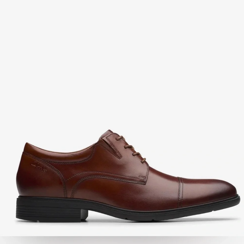 Clark’s Collection Steadwell Cap Oxfords in Dark Tan Leather, Size 11.5, NEW